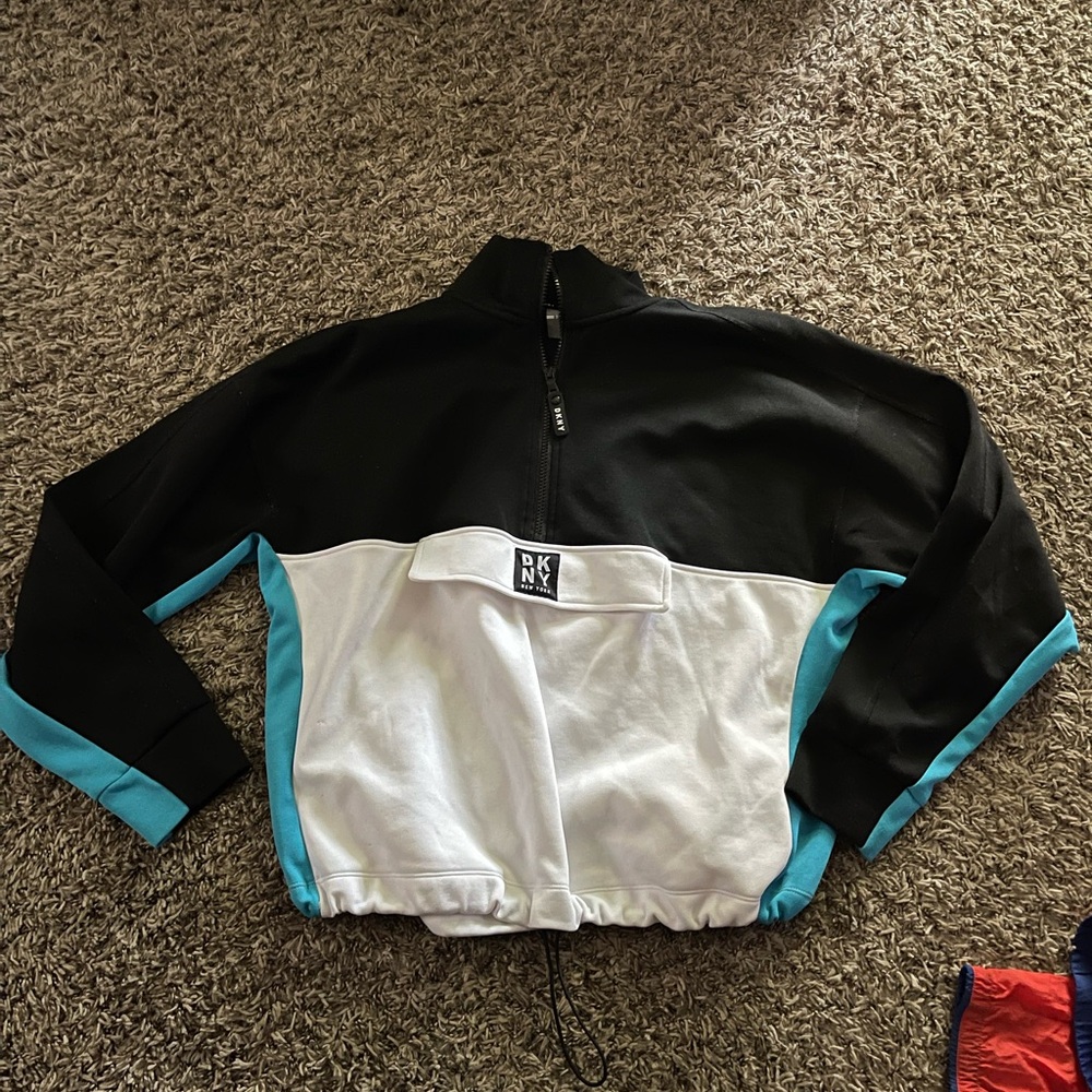 DKNY Black and White Half-Zip Pullover